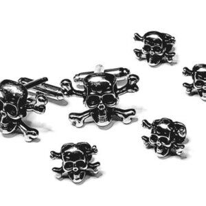 Skull & Cross Bones / Antique Silver Finish Formal Set /4 skull studs Set